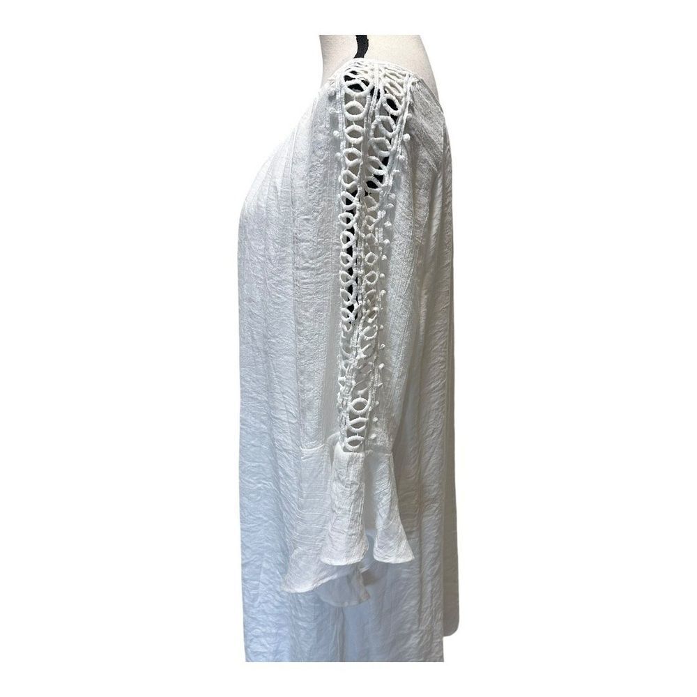 Indigo Rose Womens Dress White Bell Sleeve Mini Shift Boho Lattice Sleeve XL New - Picture 6 of 11